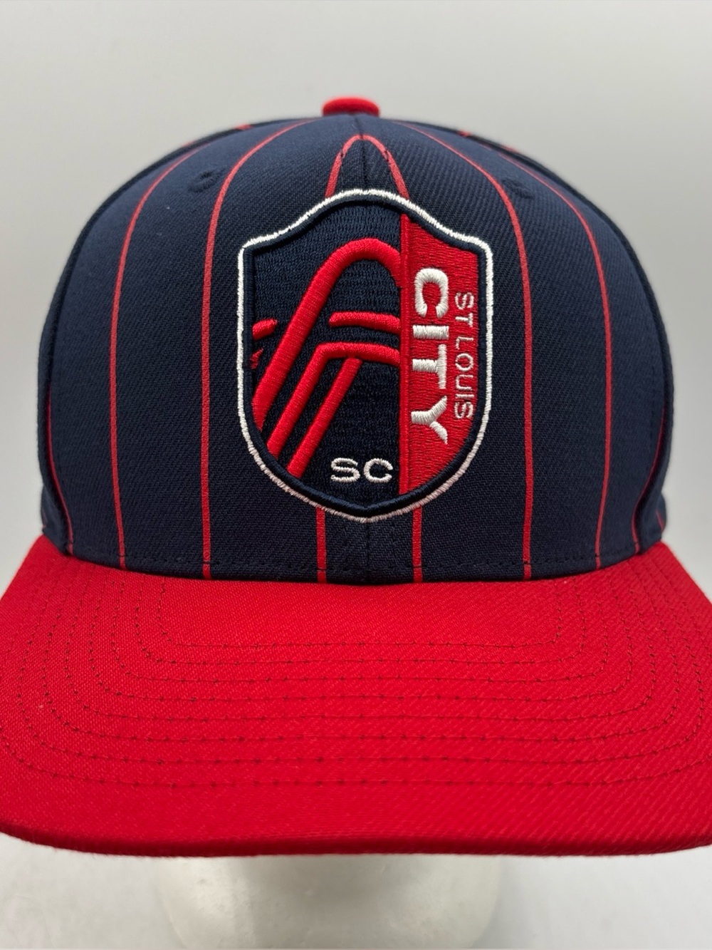 St Louis City SC MLS Mitchell & Ness Men’s Team Pin SnapBack Hat Navy/Red OSFM